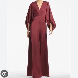 SACHIN & BABI Jenny Burgundy Red Gown Satin Long Sleeve V-Neck Sz 8 New w/ FLAW